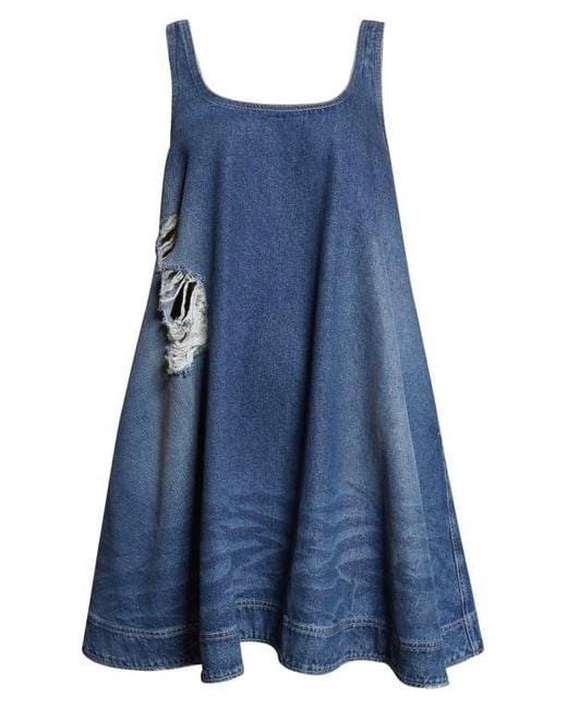 Simone Rocha Blue Embellished Distressed Denim A-Line Dress