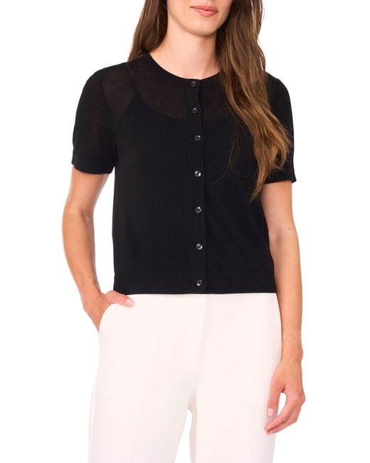 Halogen® Black Short Sleeve Button-Up Sweater