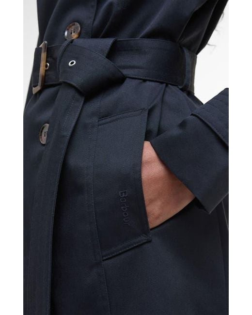 Barbour Blue Greta Belted Water Resistant Twill Trench Coat
