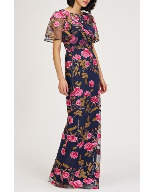 JS Collections White Kristine Floral Embroidery Column Gown