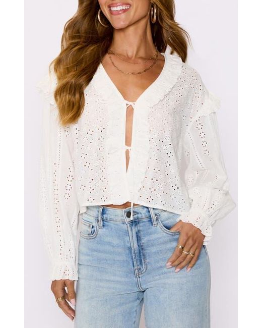 Vici Collection White Mabel Tie Front Crop Cotton Broderie Anglaise Top