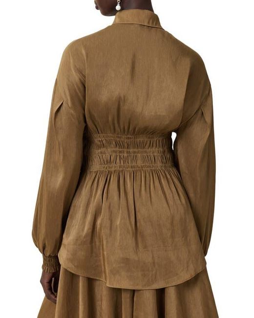 AllSaints Brown Staci Smock Waist Linen & Silk Button-Up Shirt