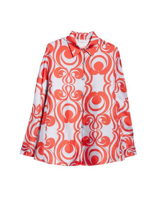 Dries Van Noten Red Print Oversize Silk Button-up Shirt