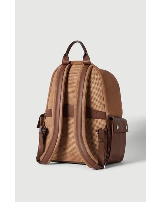 Brunello Cucinelli Brown Buffalo Leather Backpack for men