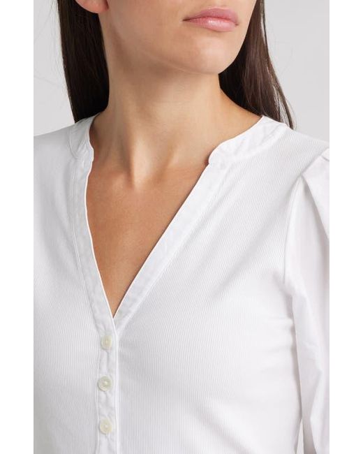 Madewell White Puff-Sleeve Henley Knit Top