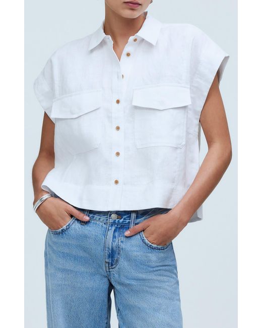 Madewell White Flap Pocket Linen Button-up Shirt