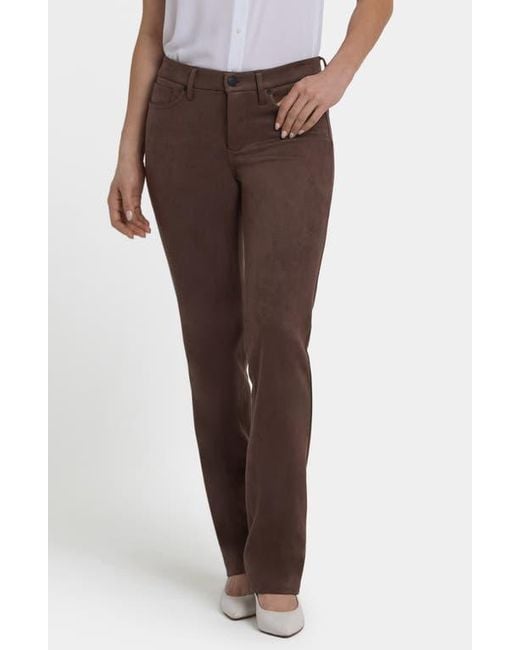 NYDJ Women's Brown Marilyn Straight Leg Faux Suede Pants - Main Image