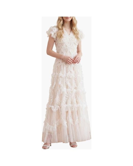 Needle & Thread Natural Amorette V-Neck Gown