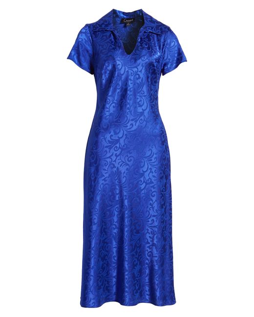 Connected Apparel Blue Jacquard A-line Midi Dress