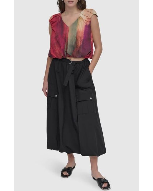 DKNY Red Print Rumpled Voile Bubble Top