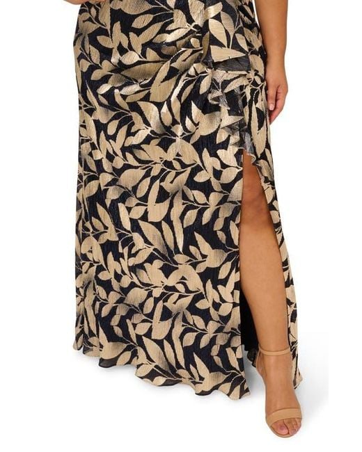 Adrianna Papell Multicolor Asymmetric Metallic Foil Leaf Gown