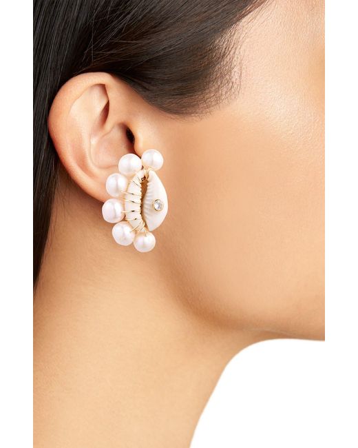 Eliou White Éliou Lara Shell & Freshwater Pearl Stud Earrings