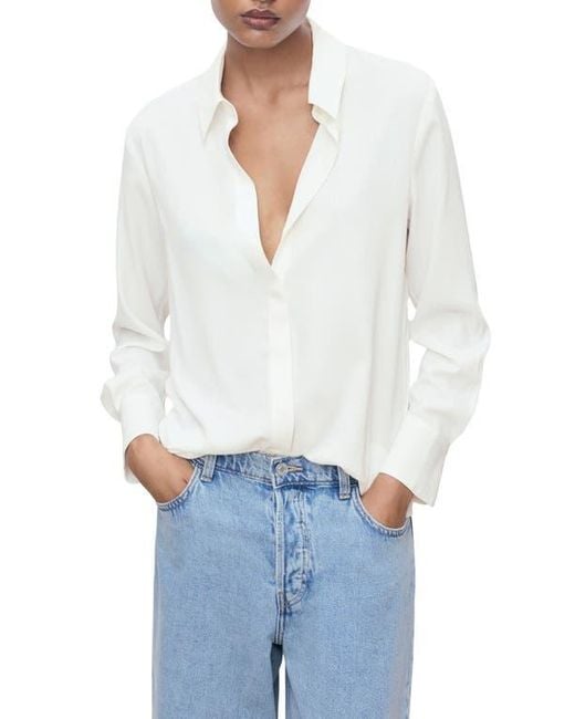 Mango White Print Button-Up Shirt