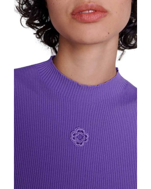 Maje Purple Missiani Clover Patch Rib Mock Neck Sweater