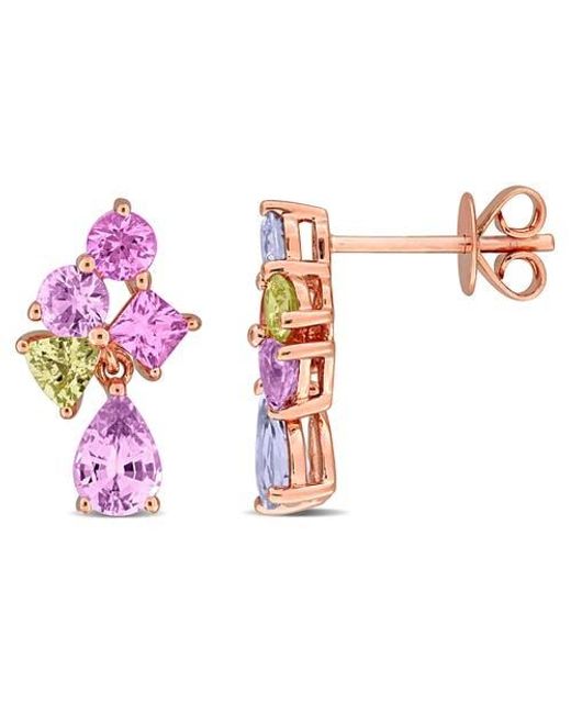 Julianna B Pink Multi-Color Sapphire Cluster Drop Earrings 14K