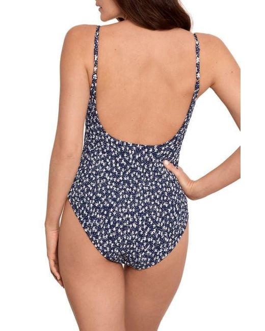 Polo Ralph Lauren Blue Kennedy Smocked One-Piece Swimsuit