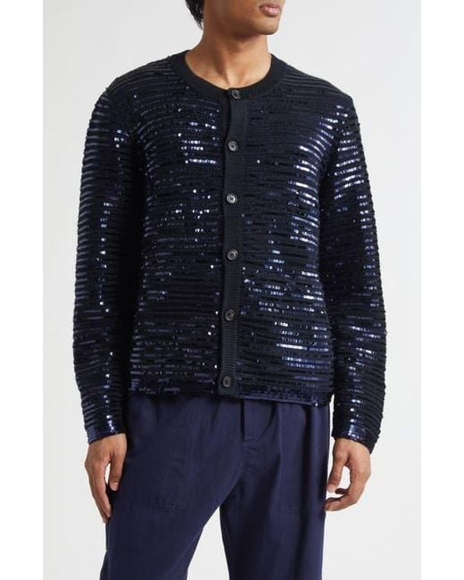 Bode Blue Sequin Spotlight Virgin Wool Cardigan for men
