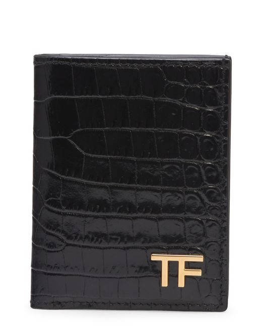 Tom Ford Black T-line Alligator Embossed Leather Bifold Card Holder for men