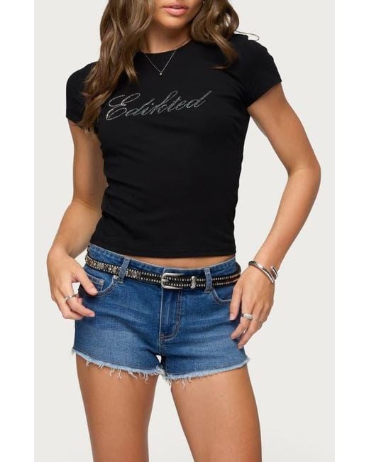 Edikted Black Icon Rhinestone Tee