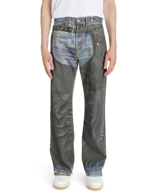Acne Gray Trompe L'oeil Faux Leather Chaps Jeans for men