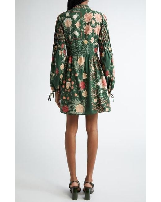Farm Rio Green Pineapple Garden Long Sleeve Button Front Minidress