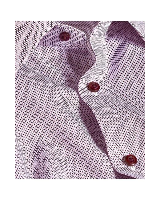 David Donahue Blue Trim Fit Micro Geometric Print Cotton Dress Shirt for men