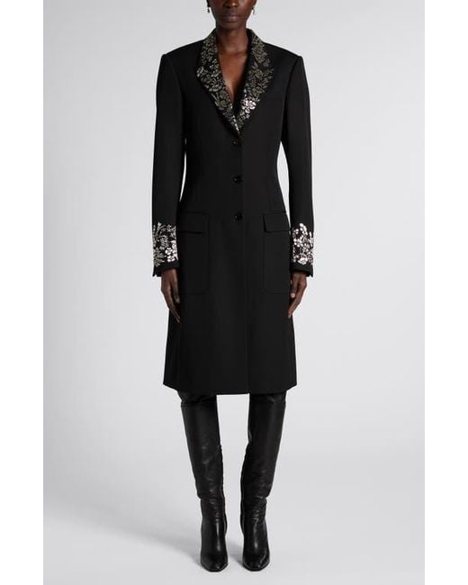 McQueen Black Beaded Wool Coat
