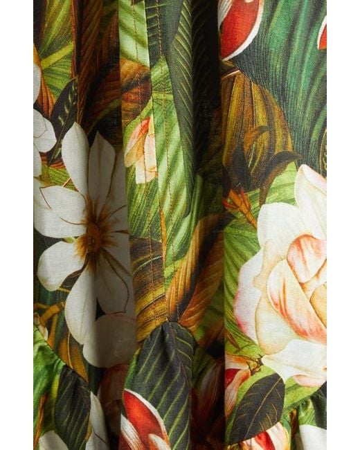 Farm Rio Green Botanical Forest Linen Blend Maxi Skirt