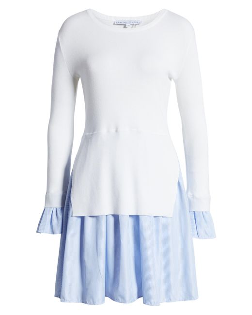 English Factory White Combo Knit & Poplin Dress
