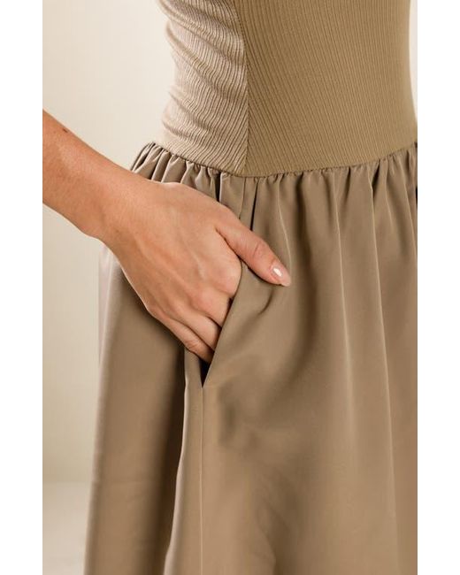 FREEMARKET Natural Sleeveless Mixed Media Maxi Dress