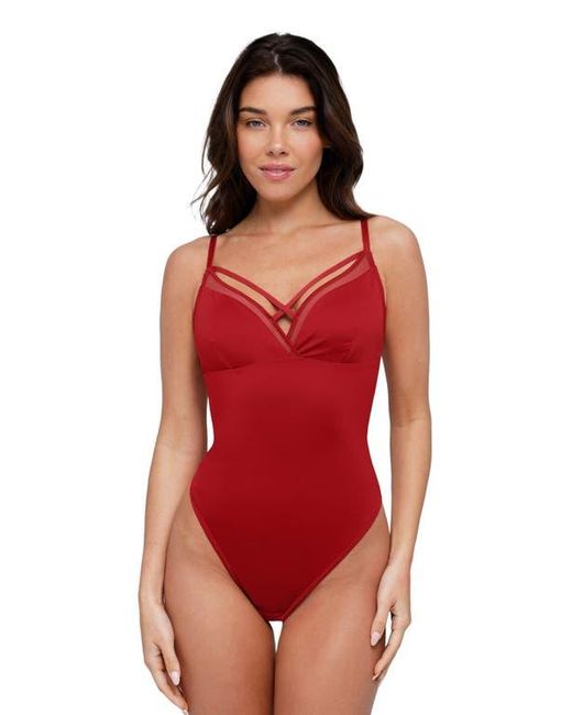 Popilush Red Shapewear Sheer Mesh Sleeveless