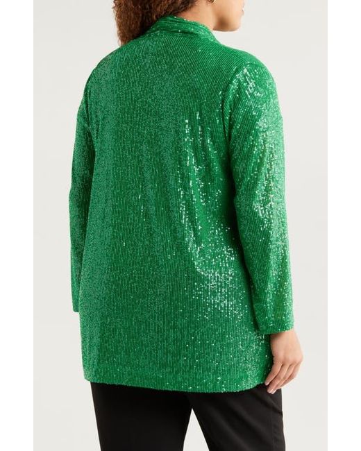 Anne Klein Green Sequin Draped Open Front Cardigan