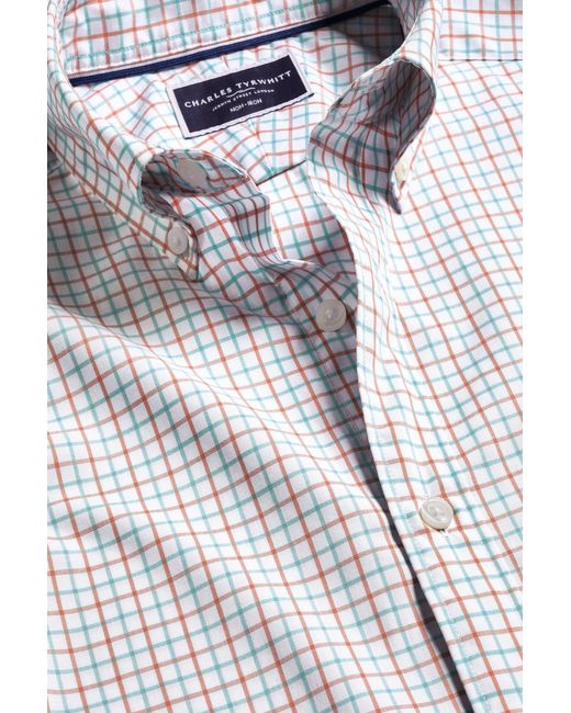 Charles Tyrwhitt White Slim Fit Button-down Collar Non-iron Stretch Poplin Check Shirt for men