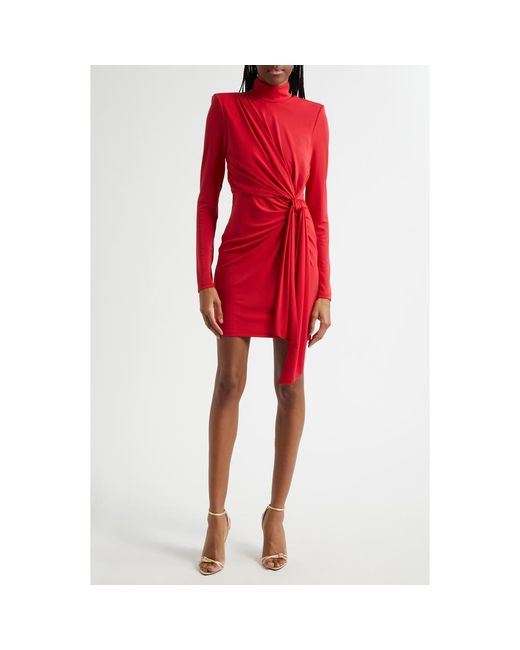 Cinq À Sept Red Joelene Knot Front Long Sleeve Knit Minidress
