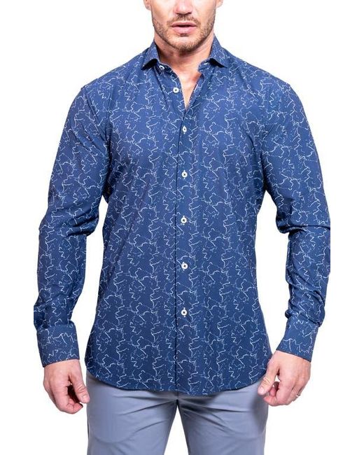 Maceoo Blue Einstein Print Button-Up Shirt for men