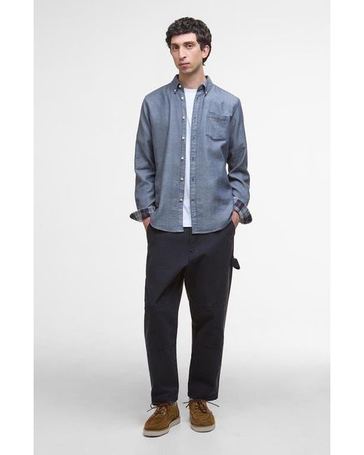 Barbour Blue Buckley Tailored Fit Cotton Herringbone Button-Down Shirt for men