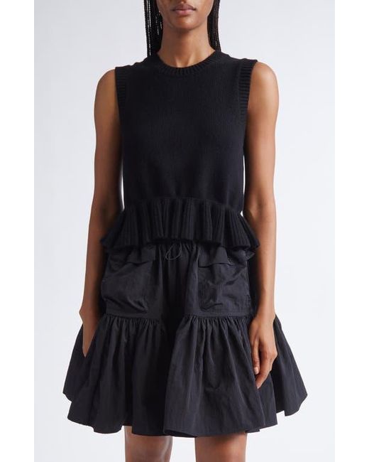 CECILIE BAHNSEN Black Bill Ruffled Peplum Recycled Cashmere & Wool Sweater Vest