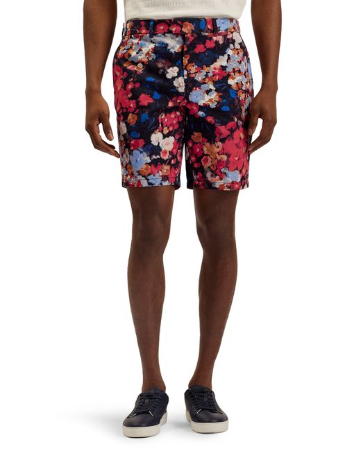 Ted Baker Red Creevy Floral Flat Front Chino Shorts for men