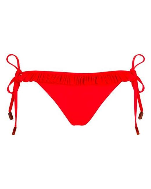 Vilebrequin Red Solid Side Tie Bikini Bottom With Ruffle