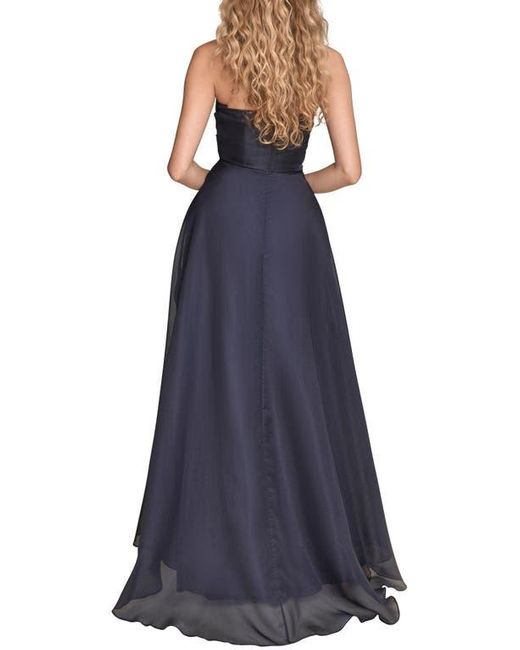Donna Karan Blue Strapless Ruched Bodice Gown