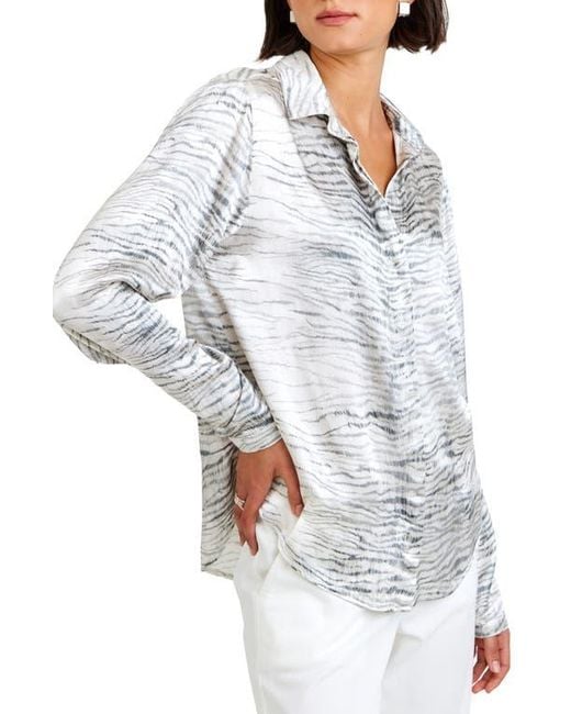 Bella Dahl White Zebra Print Button-Up Blouse