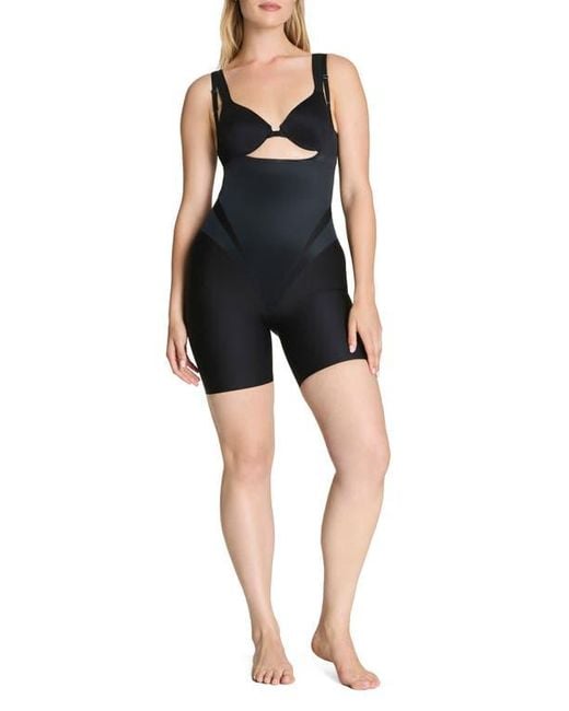 Spanx Black Open Bust Mid Thigh Shaper Bodysuit