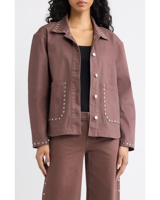 Fade Out Loud Brown Studded Patch Pocket Jacket