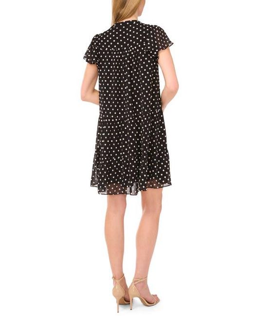 Cece Black Embroidered Floral Flutter Sleeve Tiered Minidress
