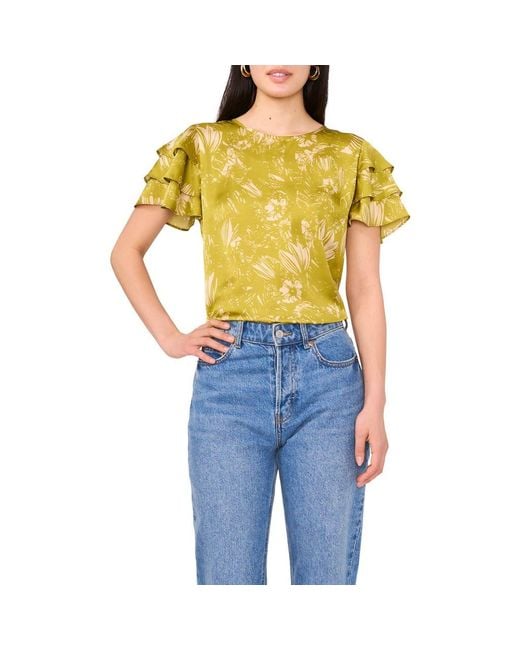 Vince Camuto Blue Tiered Ruffle Sleeve Top