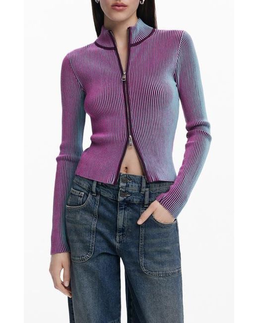 Desigual Purple Front Zip Rib Jacket