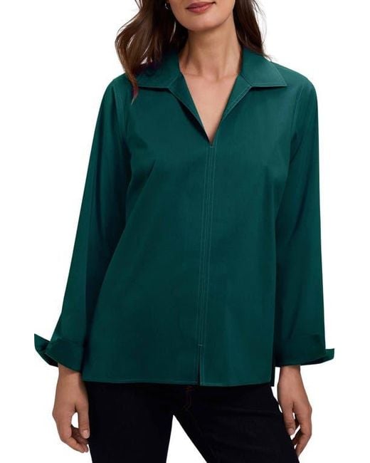 Foxcroft Green Agnes Split Cuff Popover Blouse