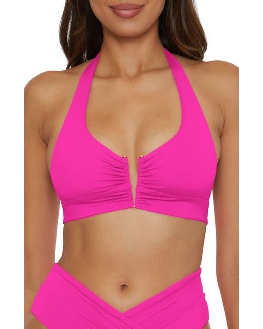 Becca Pink Shirred V-Wire Halter Bikini Top