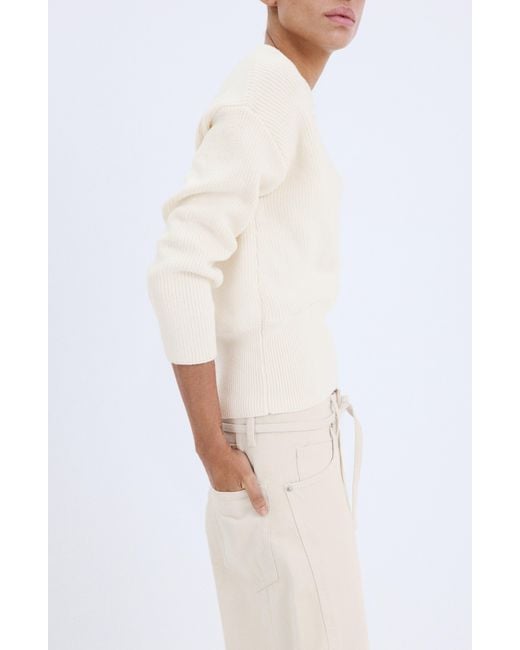 Mango White V-Neck Rib Sweater
