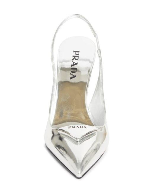 Prada White Puffy Logo Slingback Pump